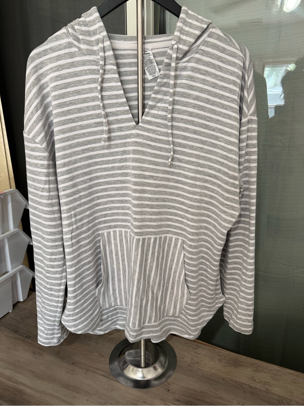 RBX Gray and White Striped Crewneck Hoodie Sweater